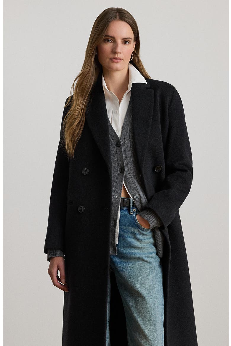 Wool Blend Double Breasted Coat, Alternate, color, CHARCOAL H