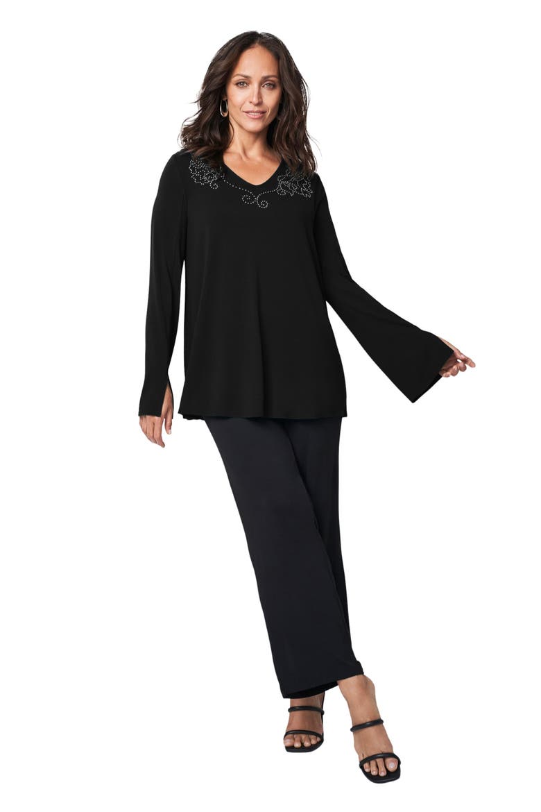 V Neck Embellished Tunic, Main, color, BLACK FLORAL STUDS