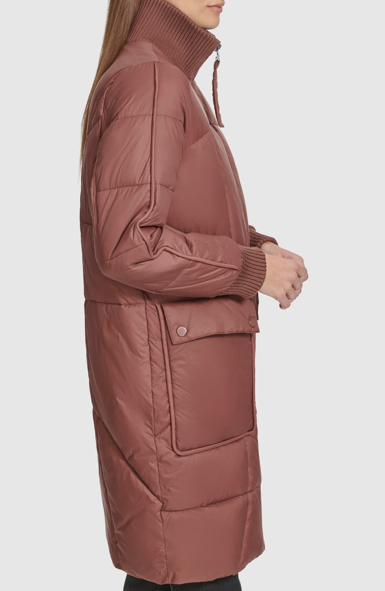 Andrew Marc Ribbed Collar Long Puffer Jacket, Alternate, color, Fig