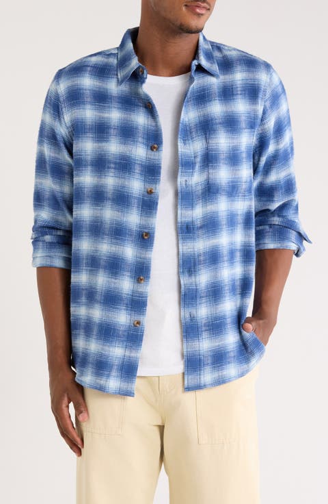 Ombré Check Slub Cotton Flannel Button-Up Shirt
