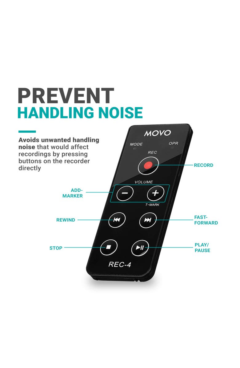 MOVO REC-4 Wired Remote Control for Zoom H2n, H4n Pro, H5 & H6 Portable Digital Handy Recorders, Alternate, color, Black