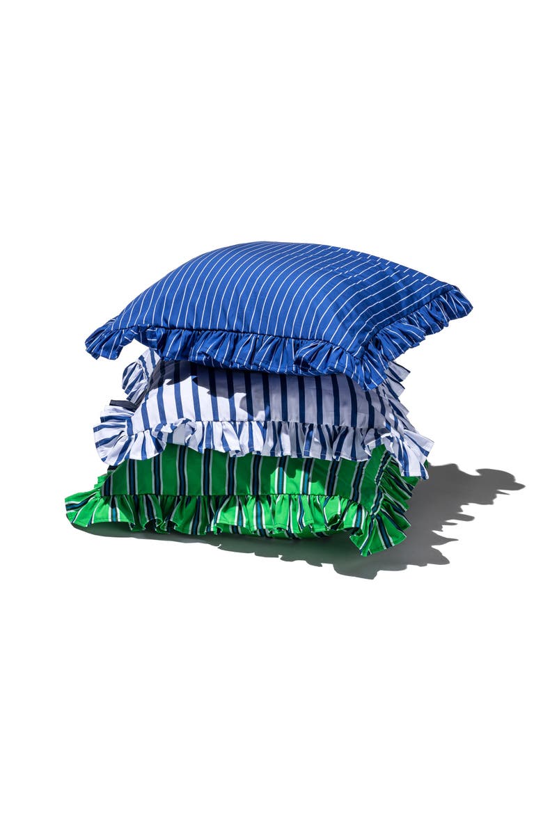 Shirt Fabric Ruffle Cushion Cover, Alternate, color, Green Stripe