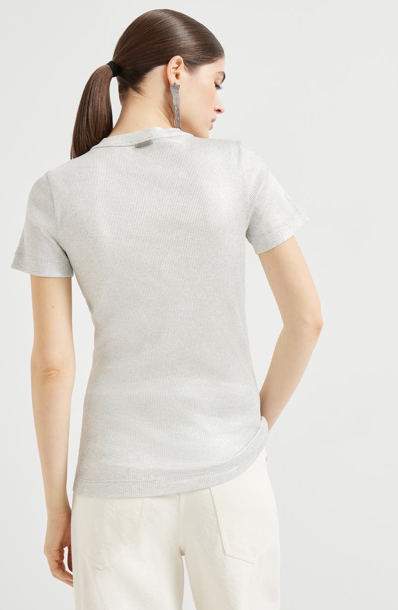 Brunello Cucinelli Sparkling jersey T-shirt, Alternate, color, Silver
