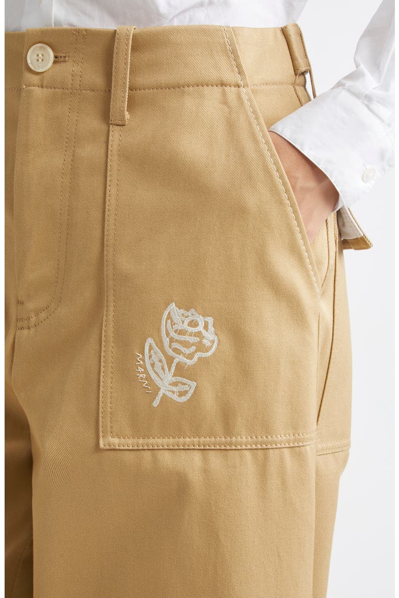 Rose Embroidered Cotton Gabardine Pants, Alternate, color, CEMENT