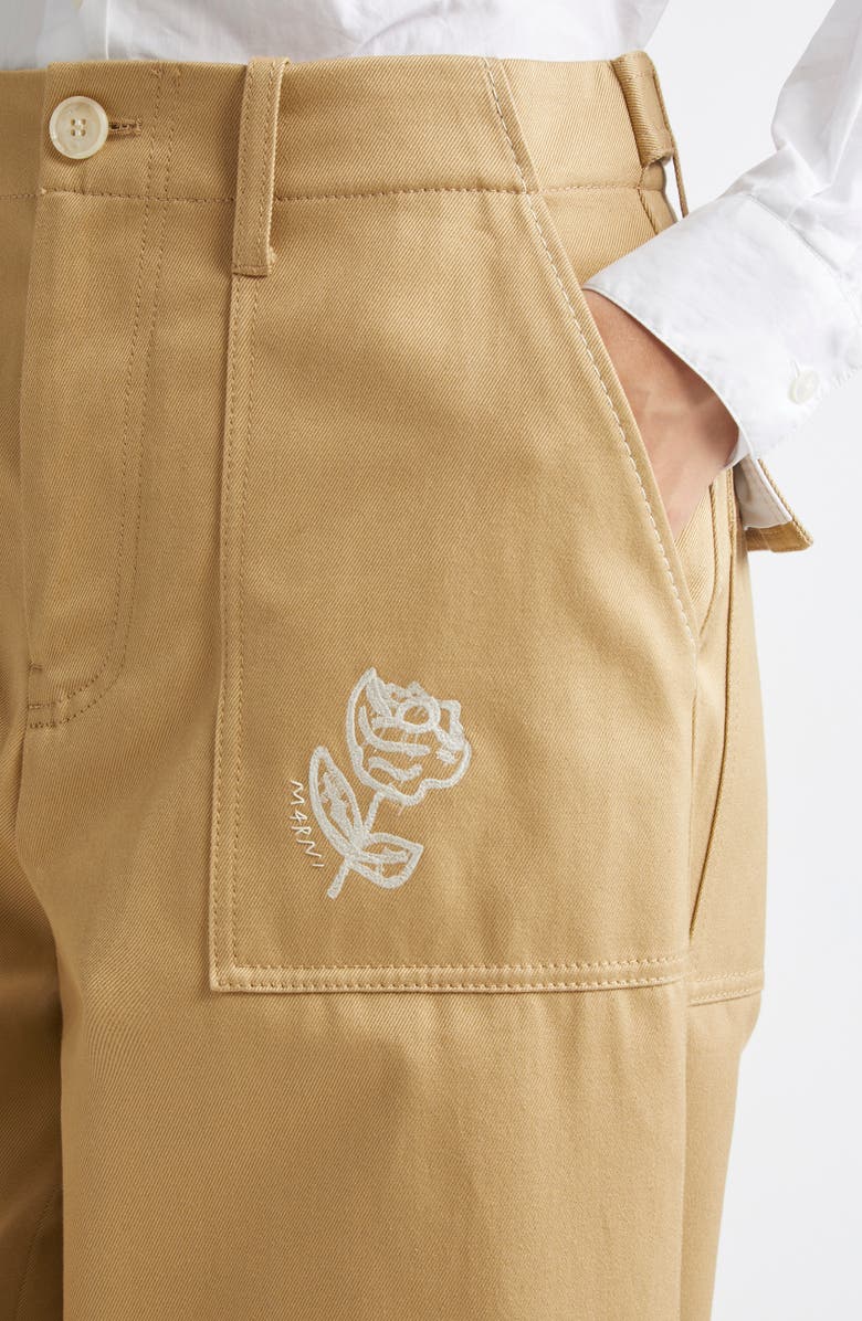 Marni Rose Embroidered Cotton Gabardine Pants, Alternate, color, Cement