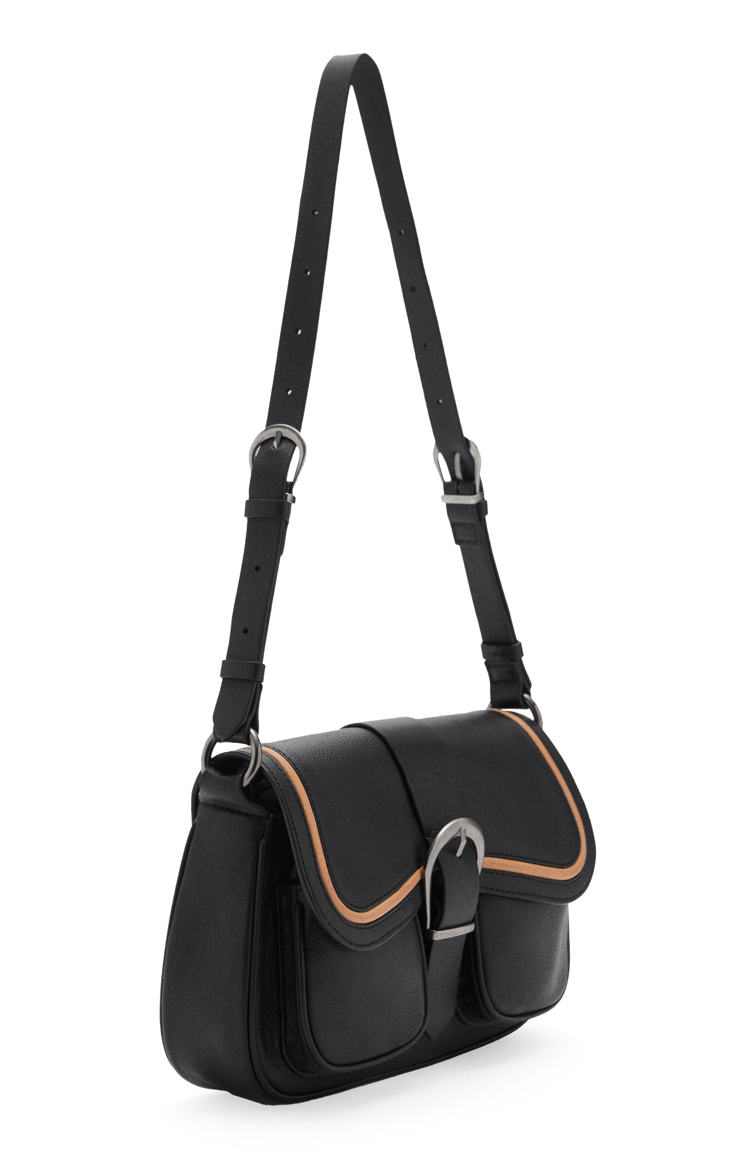 MANGO Buckle Leather Shoulder Bag, Alternate, color, 