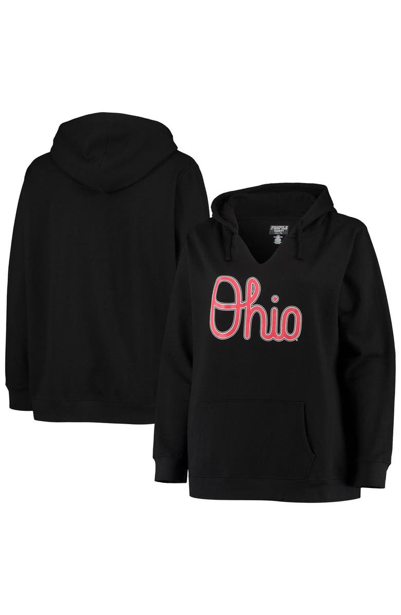 PROFILE Women's Black Ohio State Buckeyes Plus Size Notch Neck Team Pullover Hoodie, Main, color, 