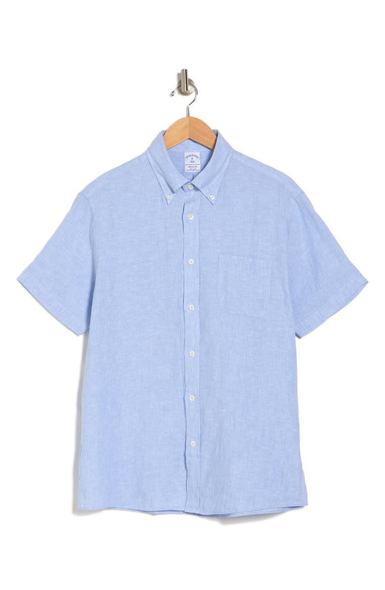 Brooks Brothers Regular Fit Short Sleeve Linen Button-Down Shirt, Alternate, color,