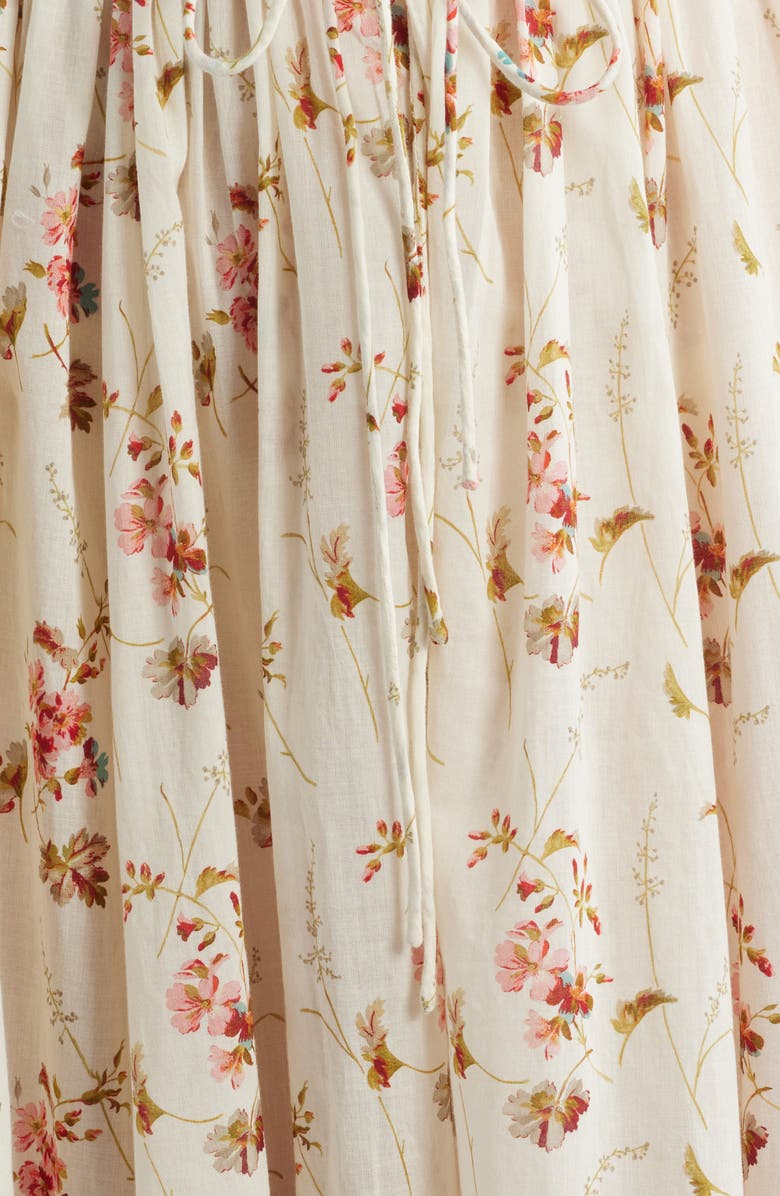 DÔEN Emmaretta Floral Shirred Organic Cotton Voile Dress, Alternate, color, Blanc Prarie Rose