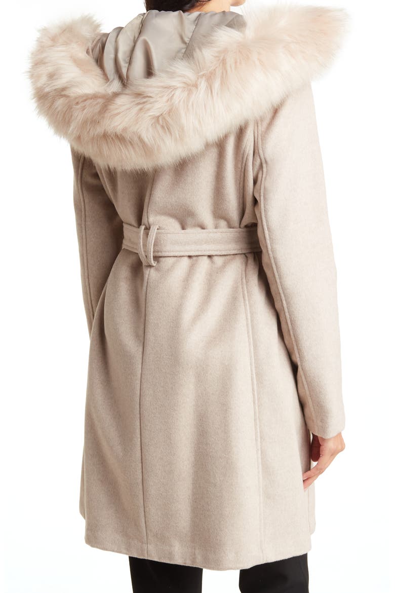 Faux Fur Trim Wool Blend Jacket, Alternate, color, BONE