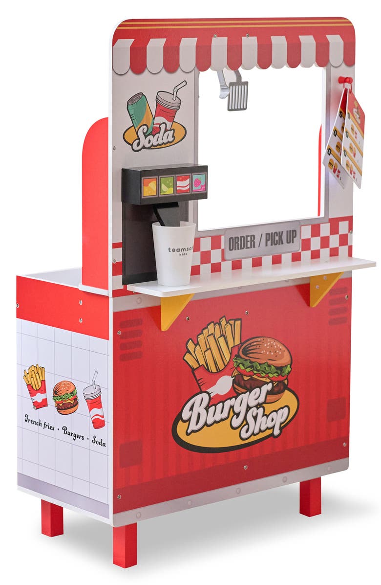 Teamson Kids Burger Shop Stand Playset, Alternate, color, Red