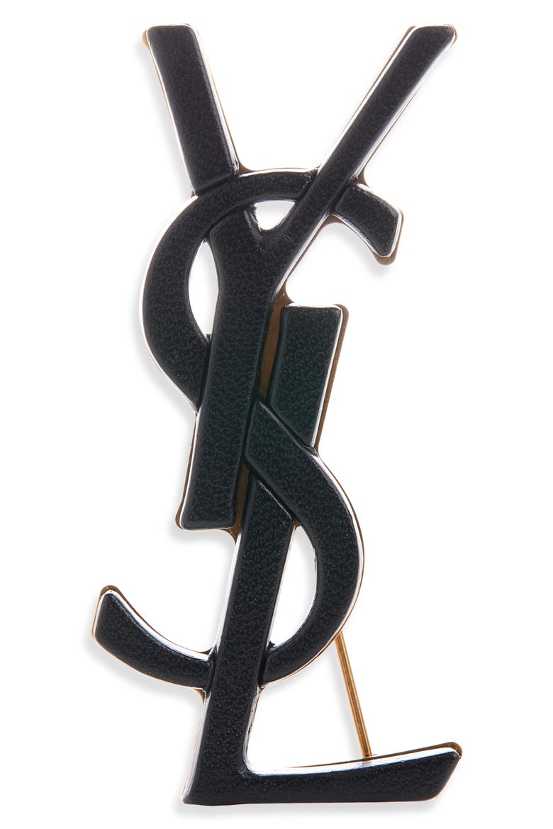 Leather Covered Cassandre Brooch, Main, color, 1000 BLACK/ LIGHT BRONZE