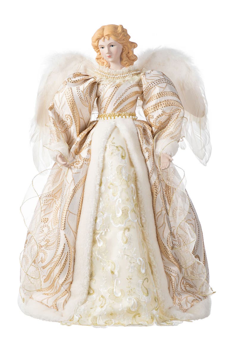 Faux Fur Christmas Elegant Angel Tree Topper, Main, color, White