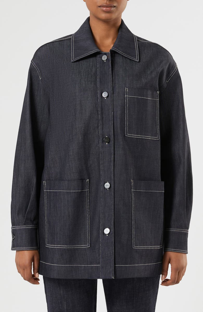 Marina Rinaldi Charme Stretch Cotton Shirt Jacket, Main, color, Navy