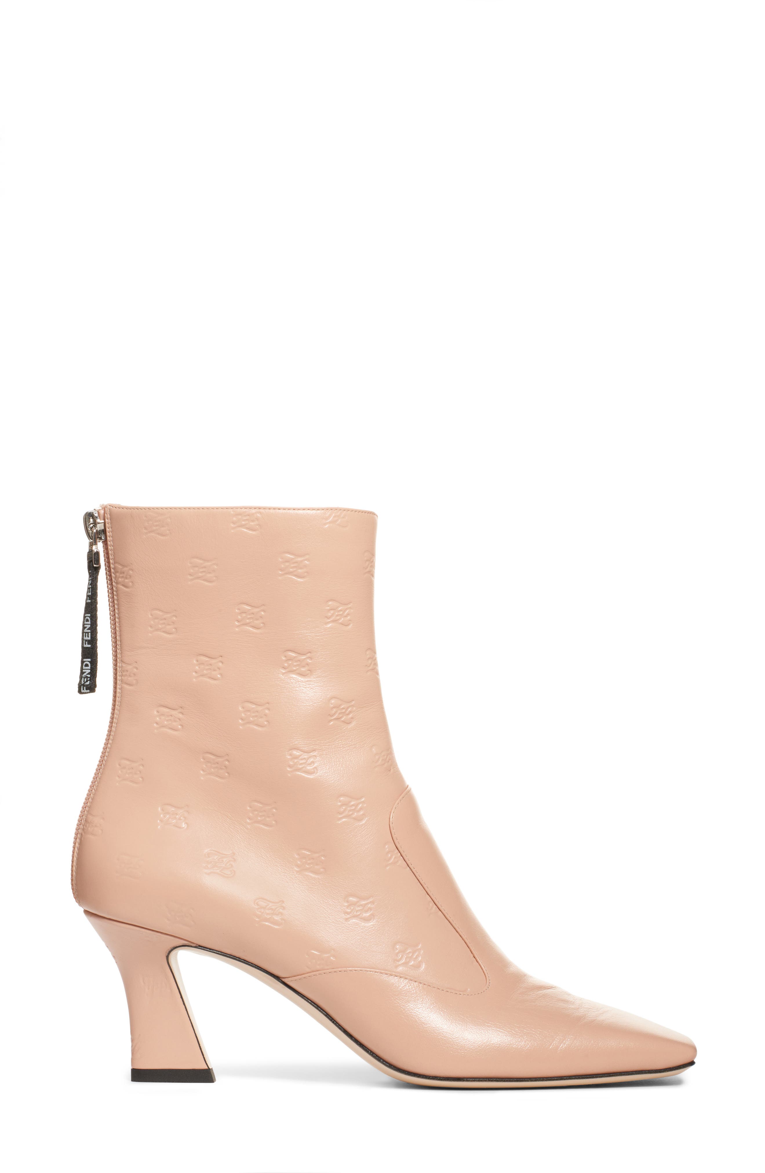 Fendi Karligraphy Embossed Logo Square Toe Bootie, Alternate, color, 