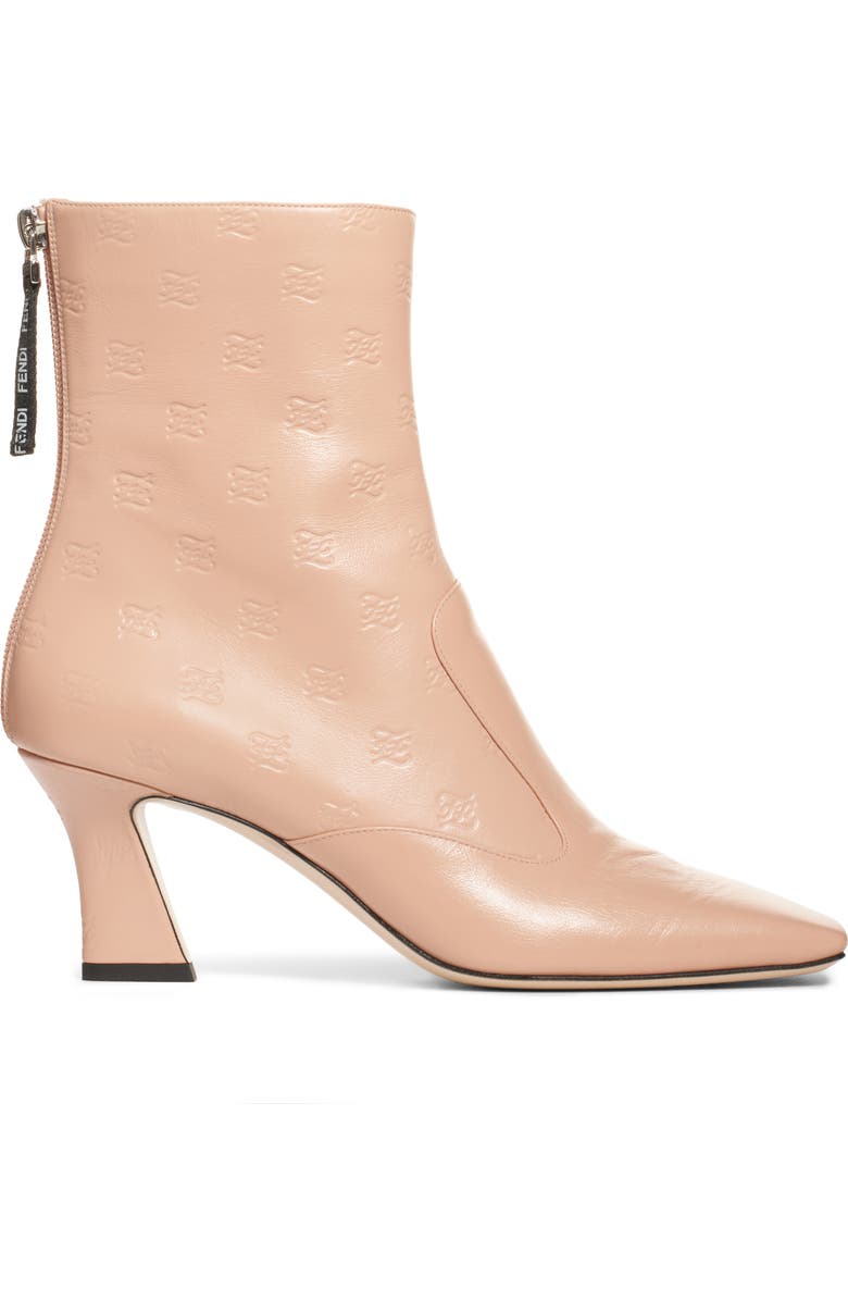 Fendi Karligraphy Embossed Logo Square Toe Bootie, Alternate, color,
