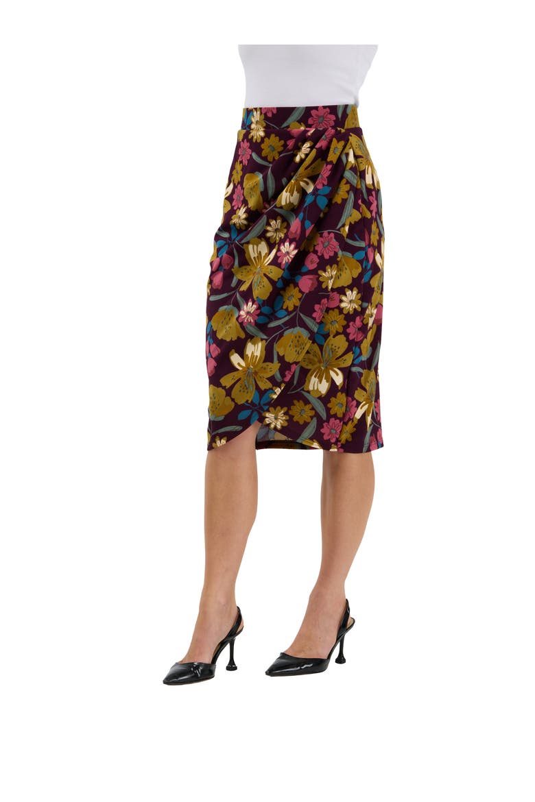 Elevate Womens Elastic High Waist Knee Length Pencil Skirt, Alternate, color, Purple Multi