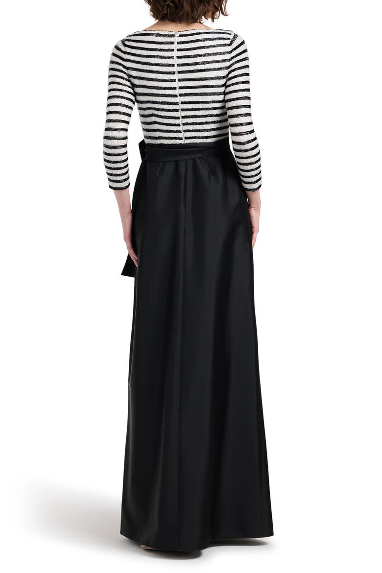 Beaded Stripe Mixed Media Taffeta Gown, Alternate, color, BLACK