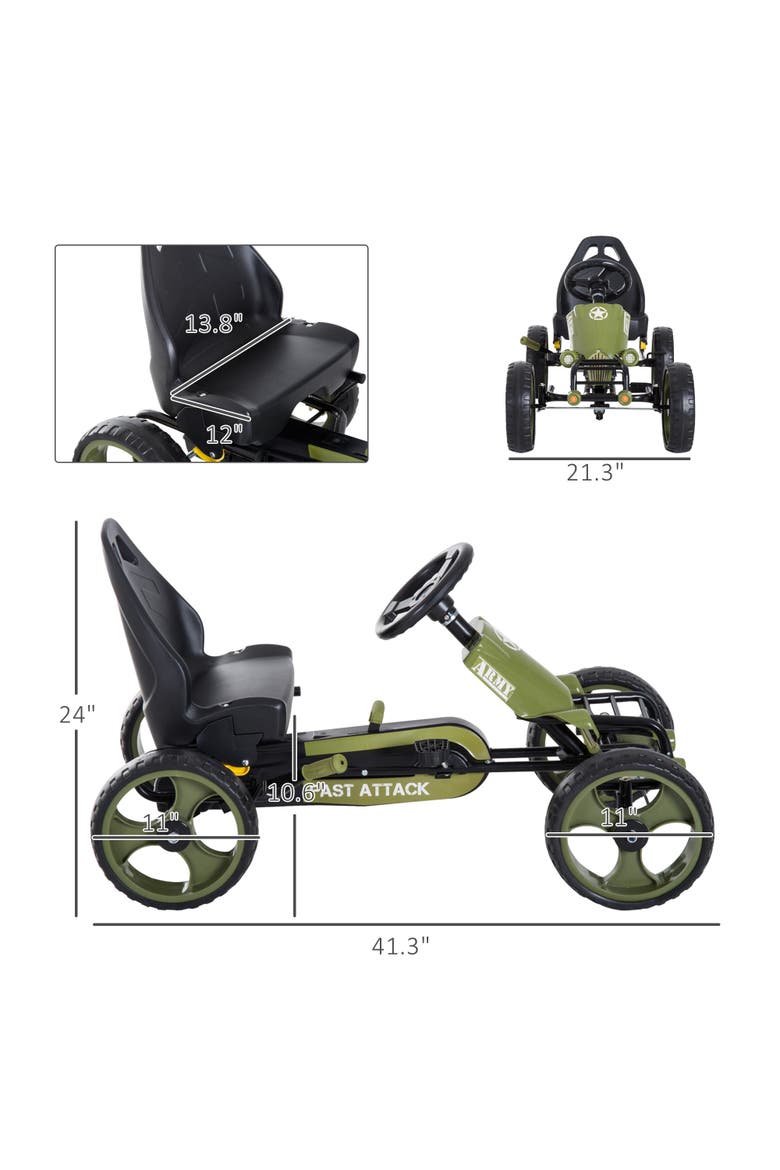 Kids Pedal Go Kart with Adjustable Seat, EVA Wheels, Alternate, color, Green