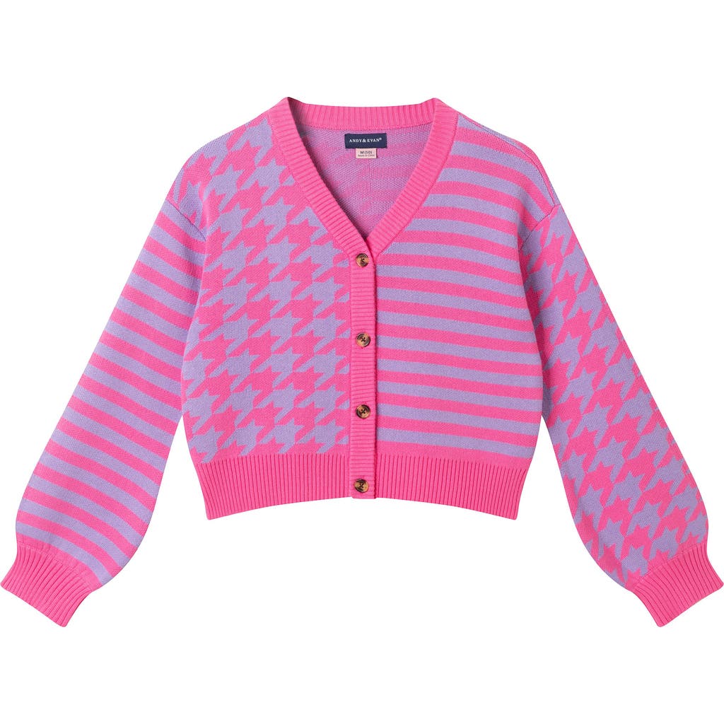 Andy & Evan Kids' Houndstooth Stripe Cotton Cardigan In Multi