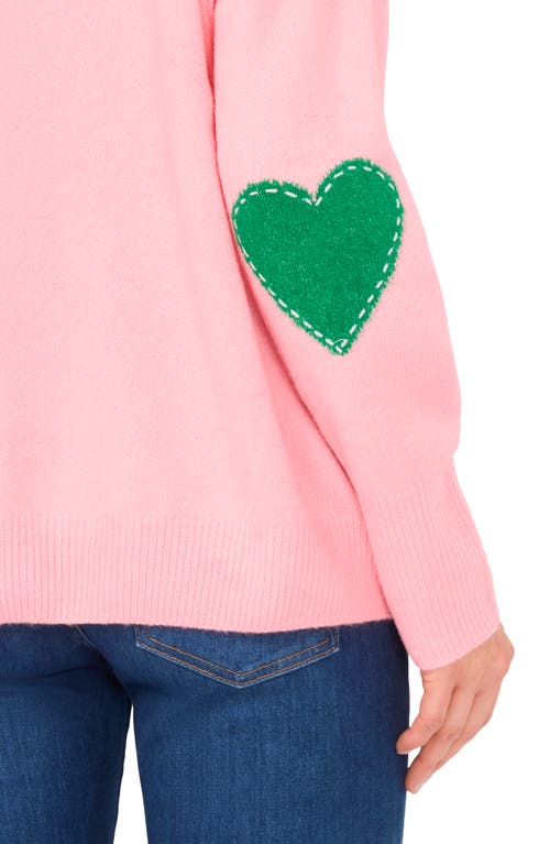 Cece Heart Elbow Patch Crew Pullover In Pink