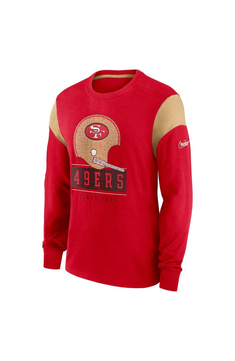 Nike Men's Nike Heathered Scarlet San Francisco 49ers Slub Rewind Playback Helmet Long Sleeve T-Shirt, Alternate, color, Heather Red
