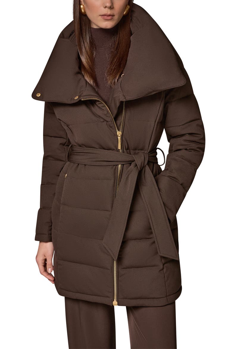 Water Resistant Belted Puffer Coat, Alternate, color, ESPRESSO