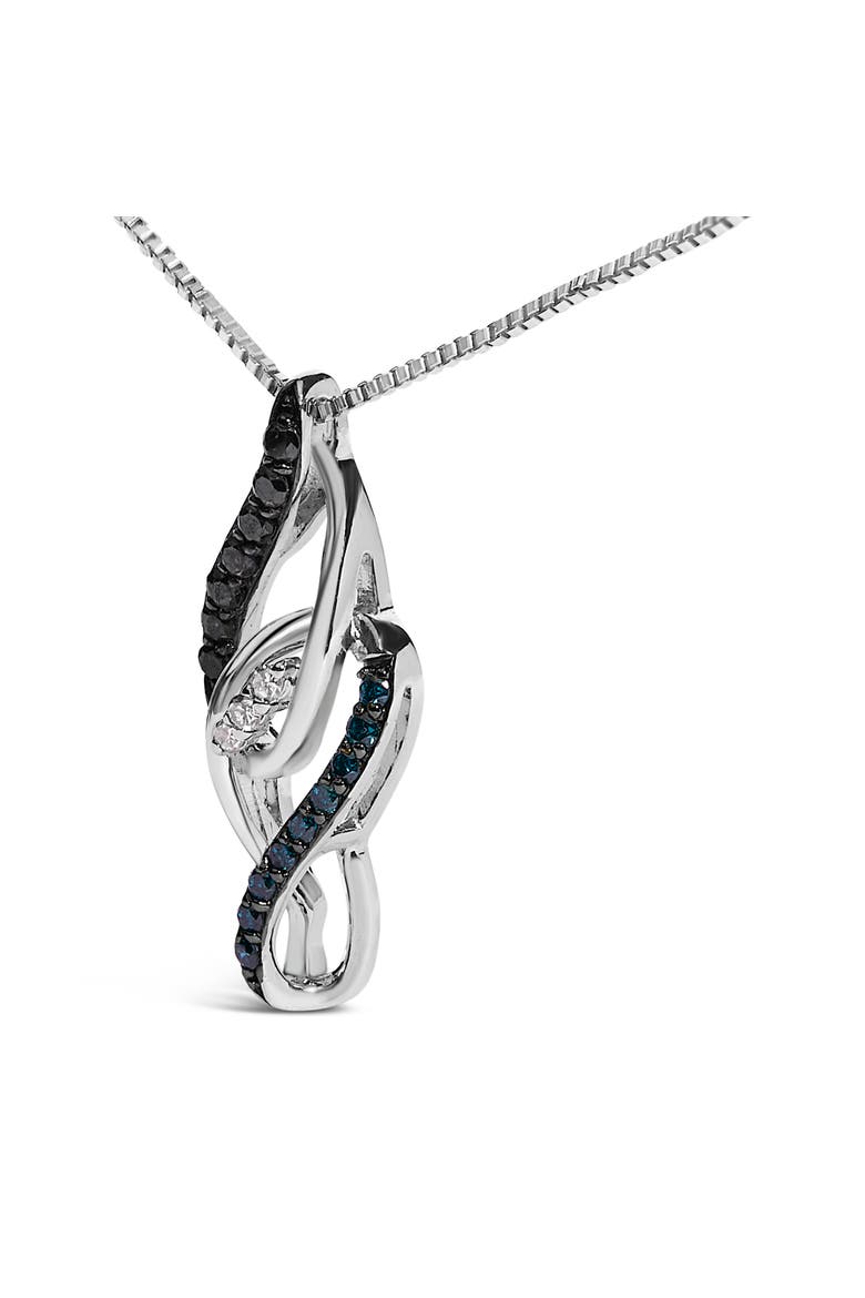 Sterling Silver 1/4 Cttw Black Blue White Diamond Linear Swirl Pendant Necklace, Alternate, color, Silver