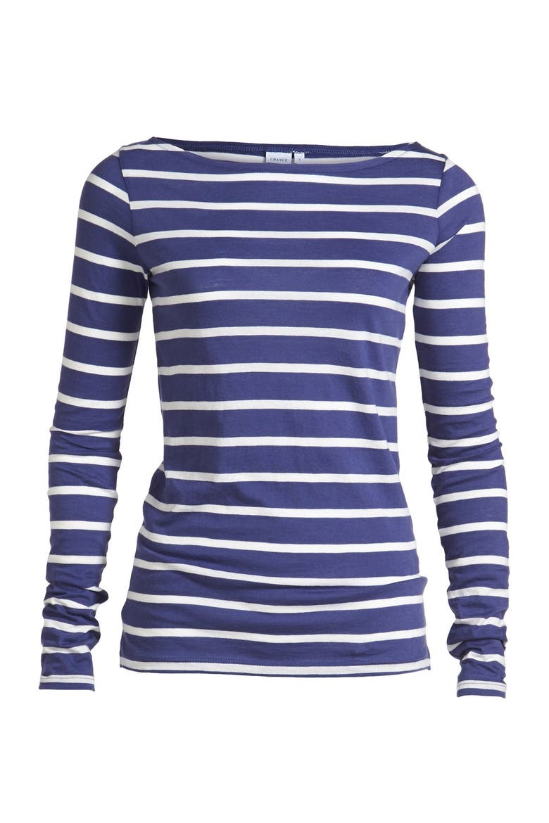 'Cali' Stripe Pima Cotton Boatneck Tee, Main, color, WHITE/ NAVY