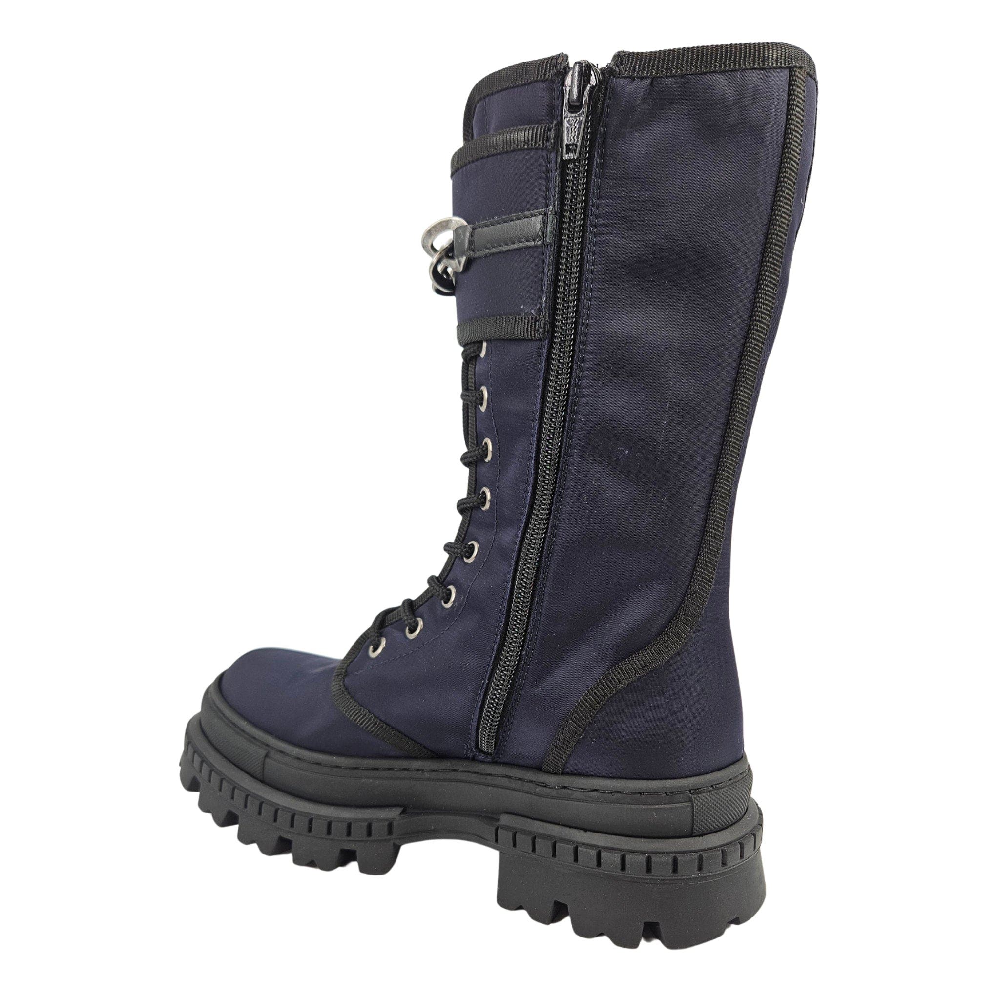 Chain Detail Buckled Combat Boot, Alternate, color, navy