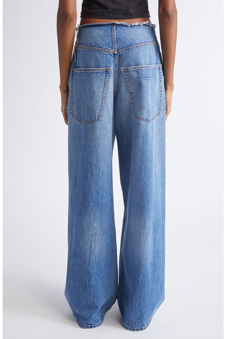 Raw Cut Waist Low Rise Wide Lean Jeans, Alternate, color, VINTAGE MARBLED BLUE