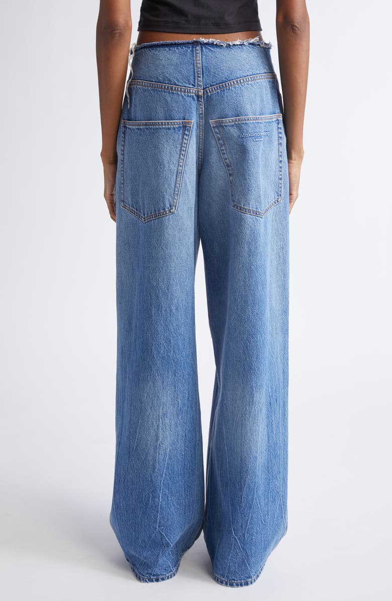 Alexander Wang Raw Cut Waist Low Rise Wide Lean Jeans, Alternate, color, Vintage Marbled Blue