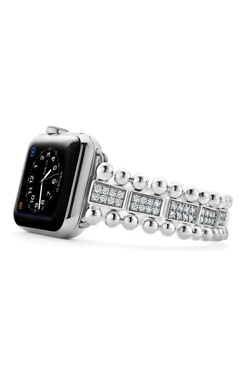 Smart Caviar Sterling Silver & Diamond Apple Watch® Watchband, Alternate, color, SILVER/ DIAMOND