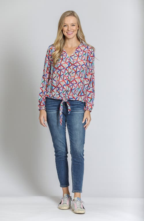Apny Print Tie Front Top In Grey Multi