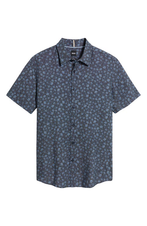 Hugo Boss Boss Roan Ken Short Sleeve Button-up Shirt In Dark Blue
