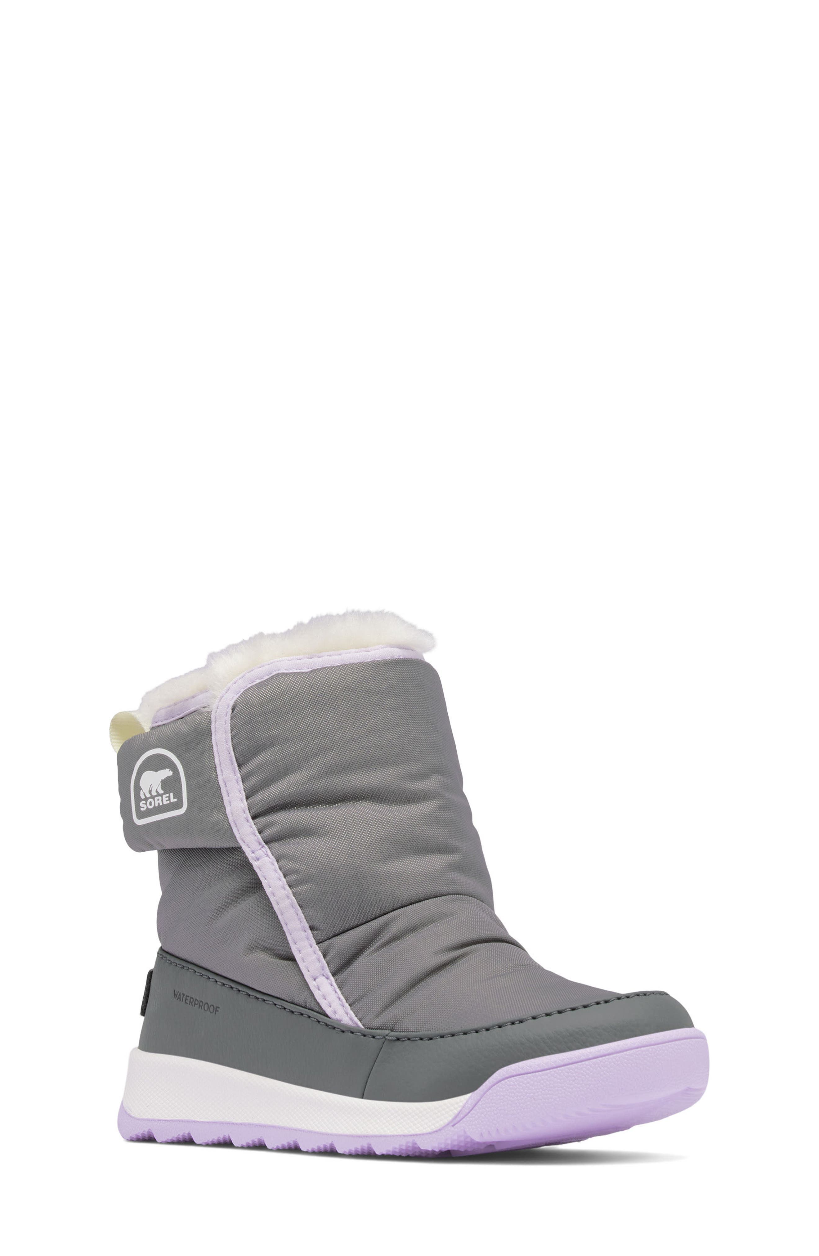 Kids' Whitney II Faux Fur Lined Waterproof Snow Boot, Main, color, QUARRY/ LAVENDER CLOUD