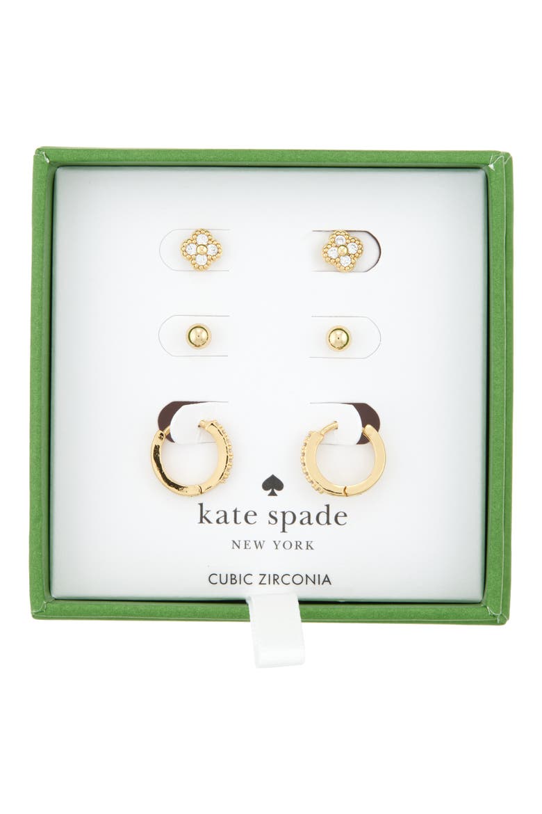 3-pack assorted mini stud & hoop earrings, Main, color, CLEAR / GOLD
