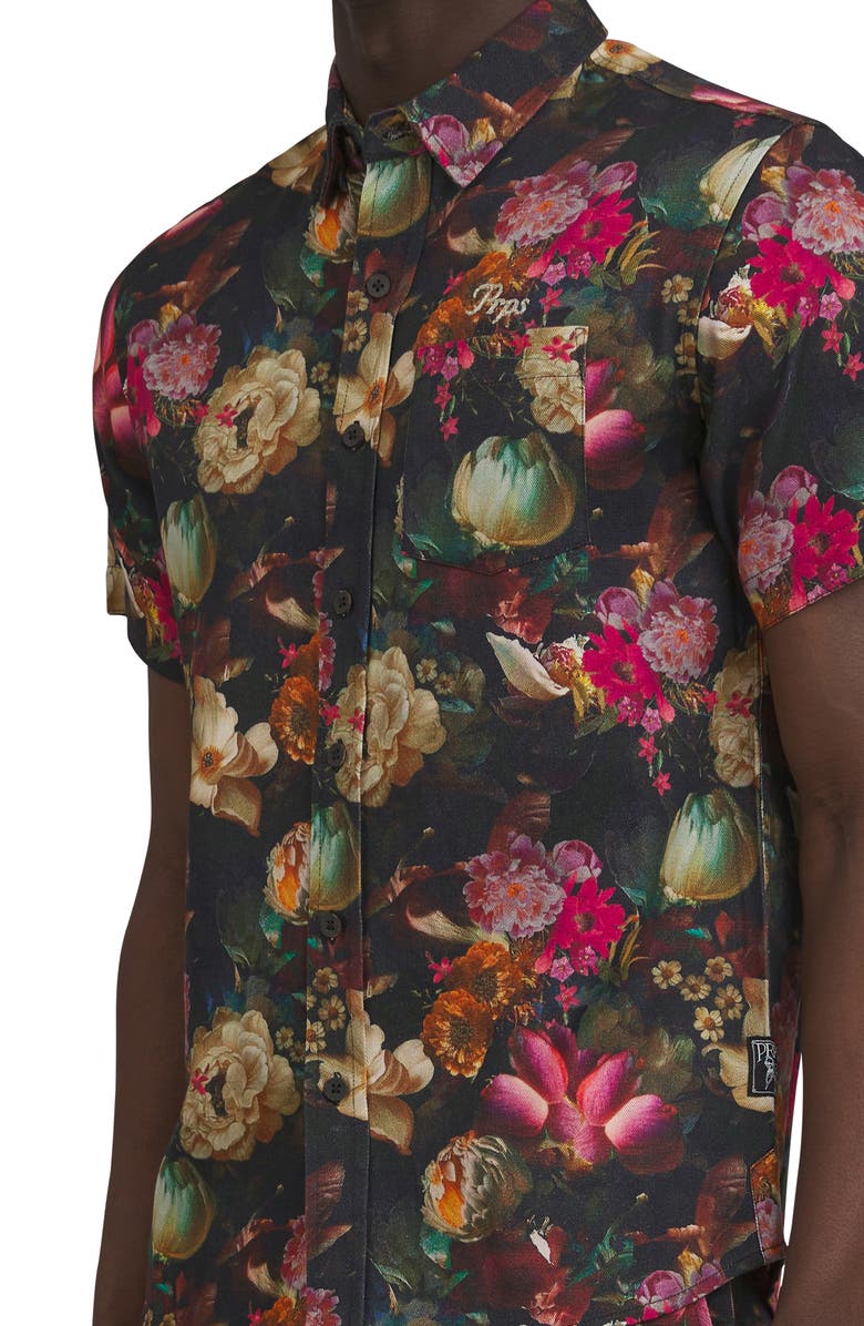 PRPS Gold Finch Floral Short Sleeve Cotton Button-Up Shirt, Alternate, color, 