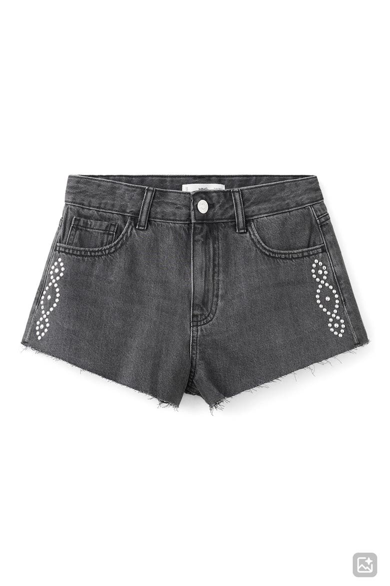 Studded Denim Cutoff Shorts, Alternate, color, BLACK DENIM