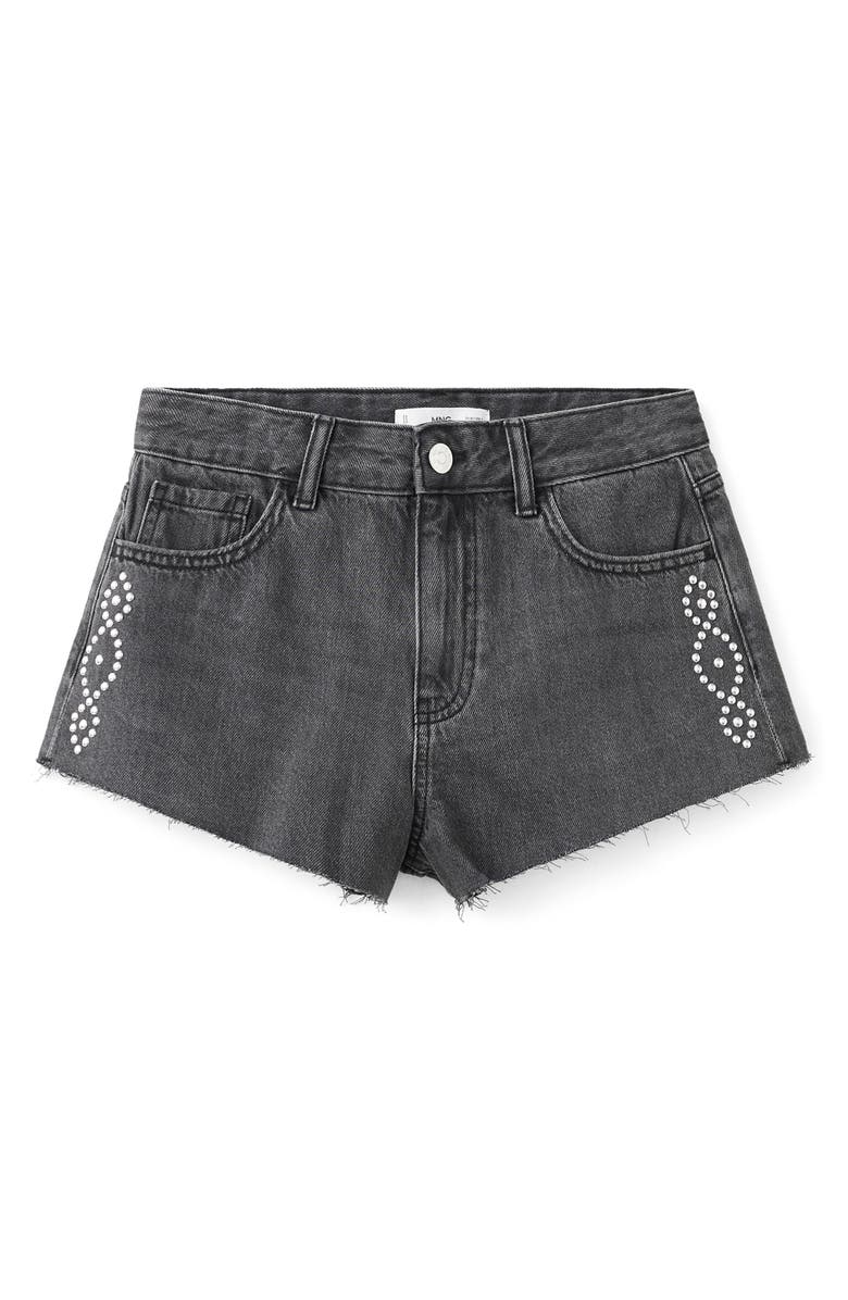 MANGO TEEN Studded Denim Cutoff Shorts, Alternate, color,