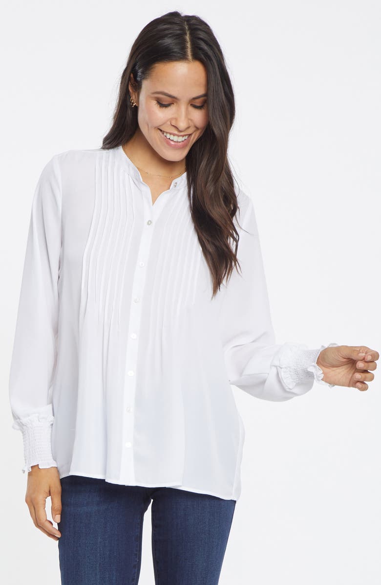 NYDJ Pleated Peasant Blouse, Alternate, color, Optic White