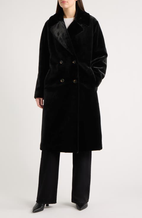 Faux Fur Double Breasted Long Coat