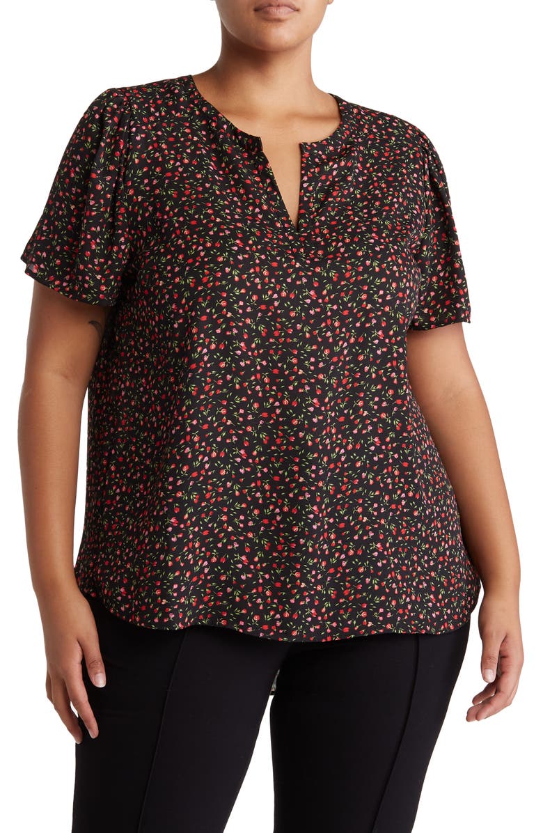 Pleione Floral Flutter Sleeve Blouse, Main, color,