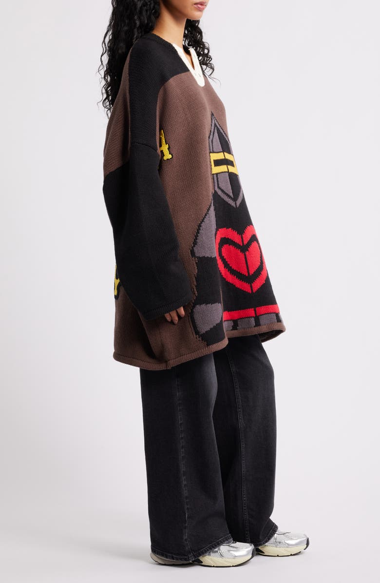 Dressed in Lala Protect Your Energy Oversize Sweater, Alternate, color, Brown/Black