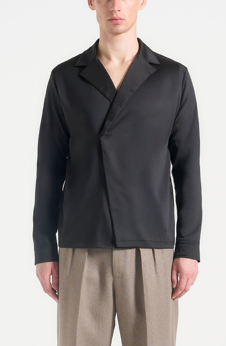 Manière De Voir Alban Satin Double Breasted Shirt, Alternate, color, Black