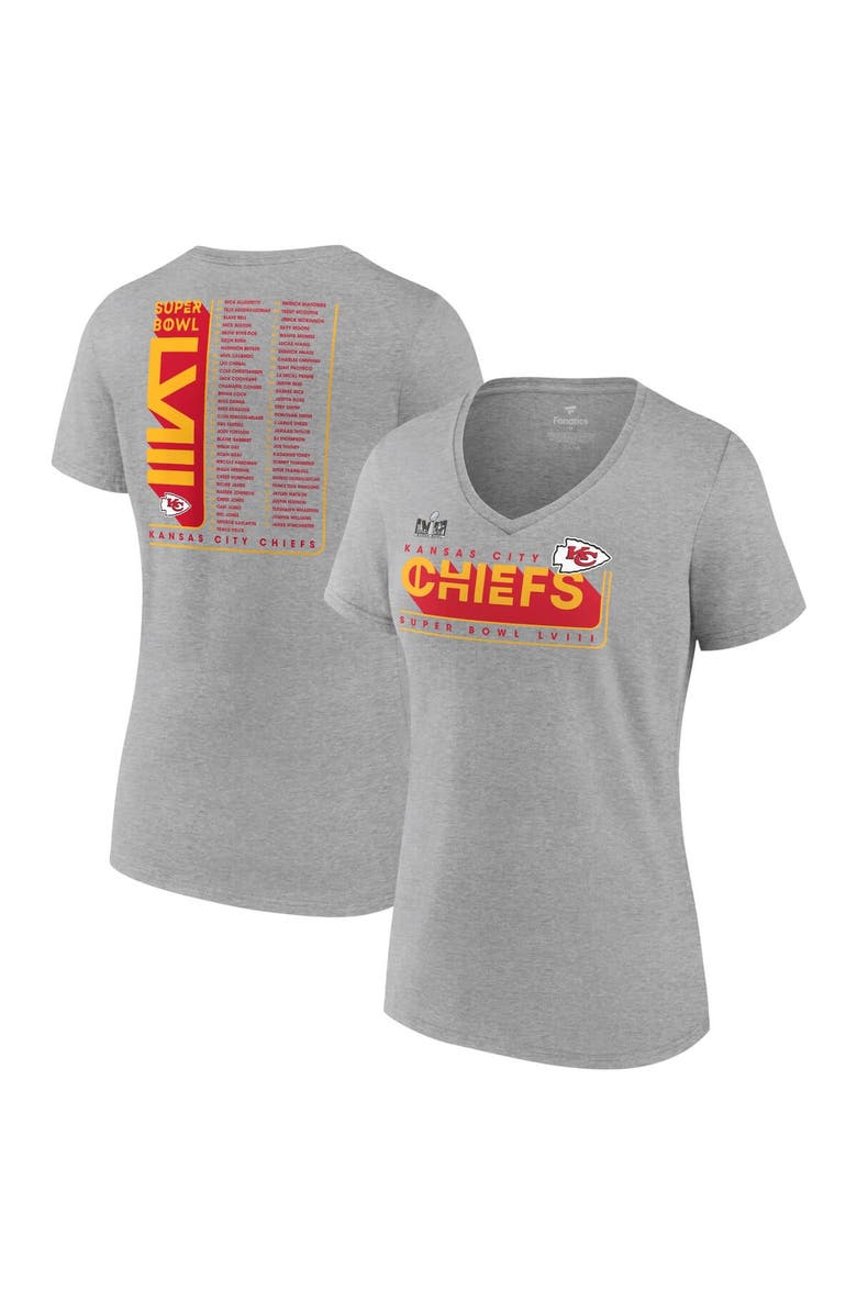 FANATICS Women's Fanatics Branded  Heather Gray Kansas City Chiefs Super Bowl LVIII Roster V-Neck T-Shirt, Alternate, color, 