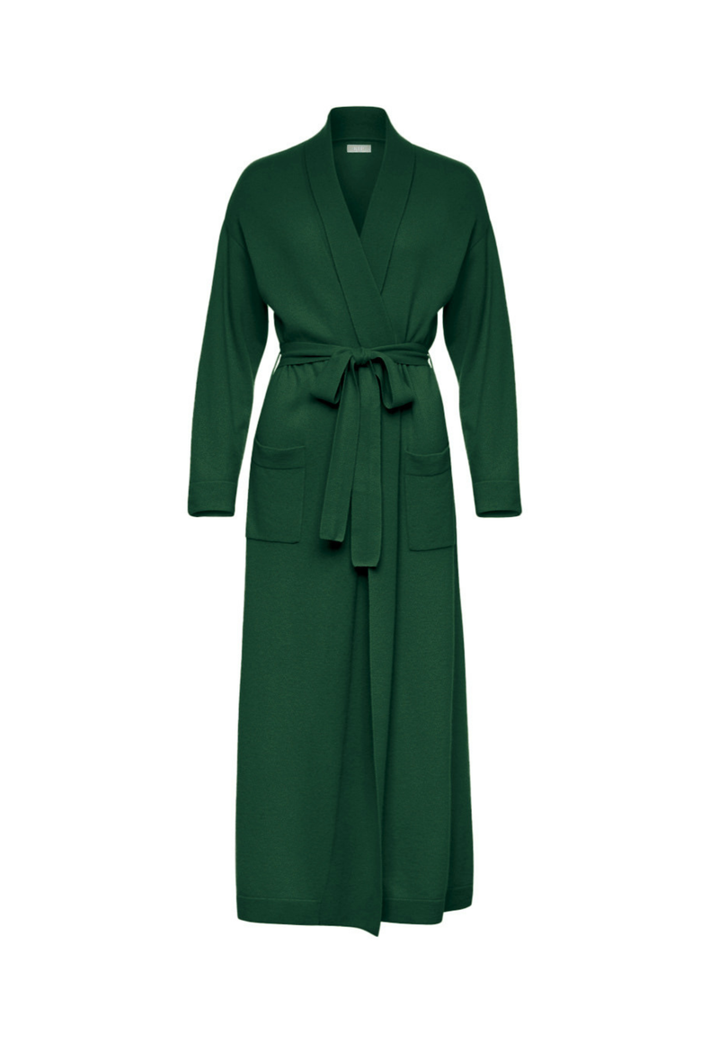 Pure Cashmere Long Robe, Alternate, color, Pine Green