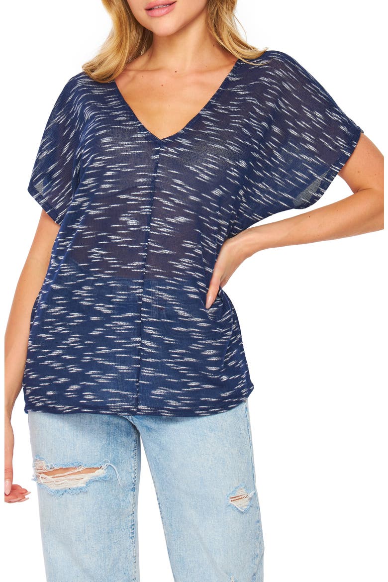 Double V-Neck Slub Knit Top, Main, color, NAVY