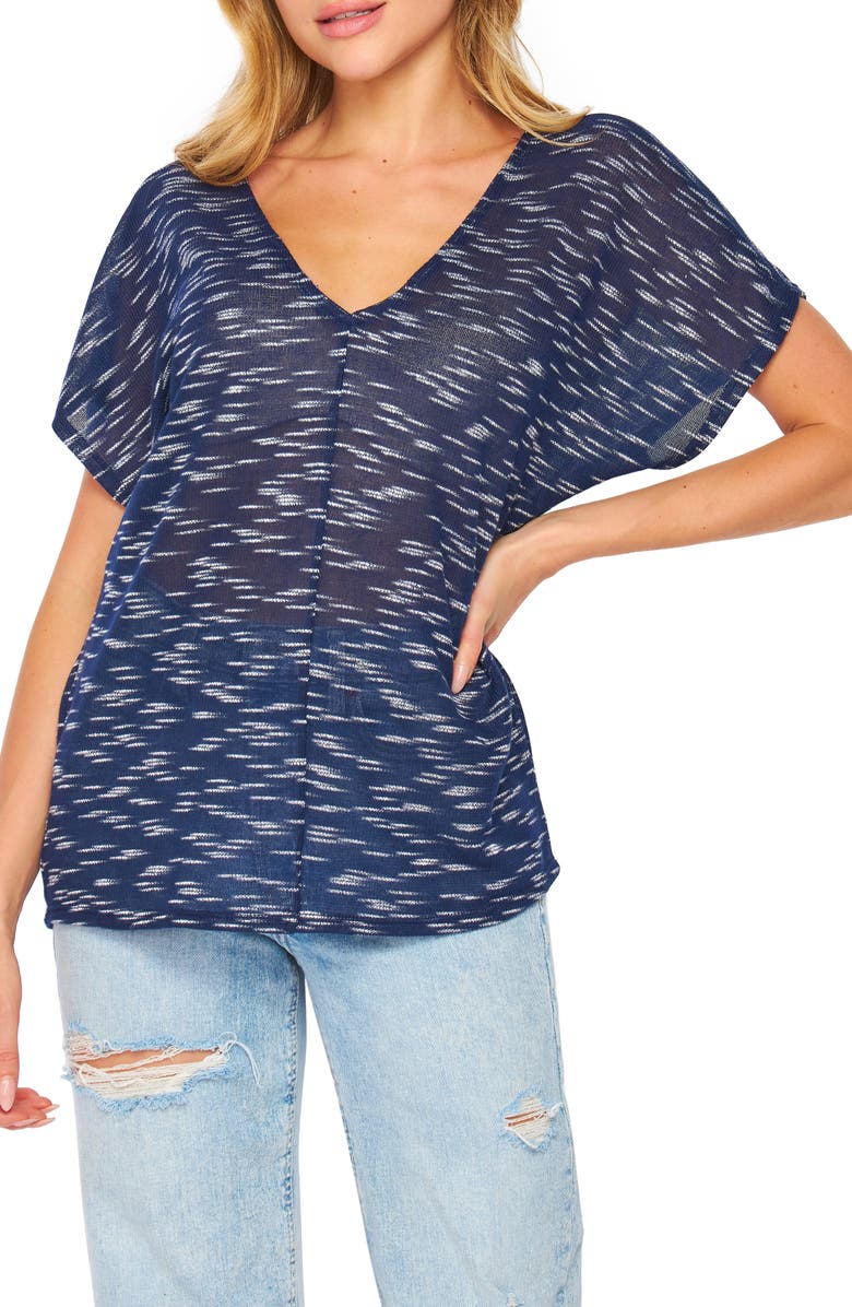 BLUEGREY Double V-Neck Slub Knit Top, Main, color, Navy