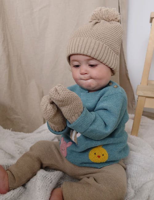 Purebaby Beanie And Mitten Set In Neutral
